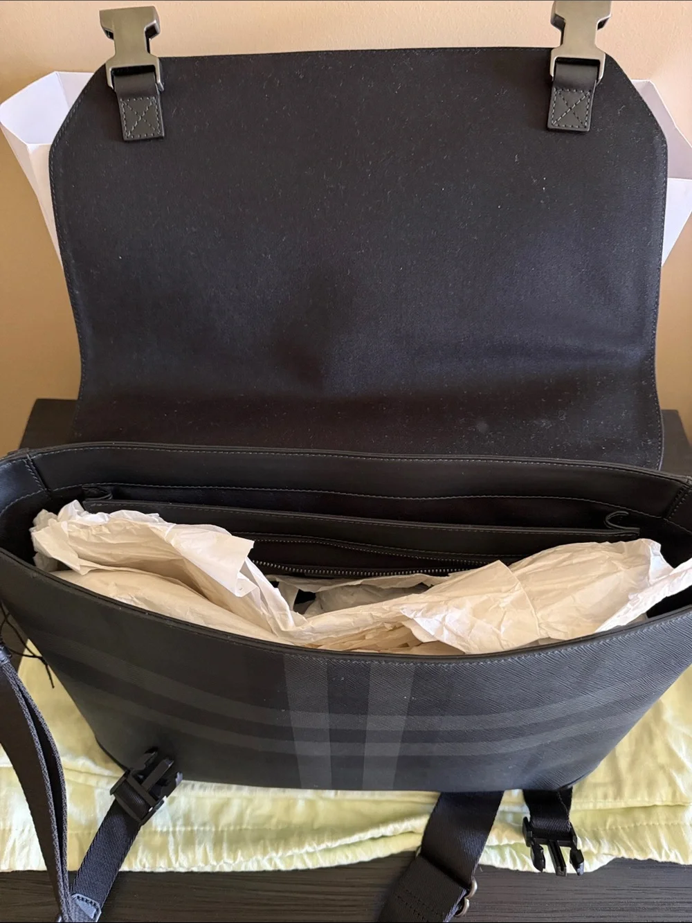 Burberry Men's Black & Gray Check Messenger Bag